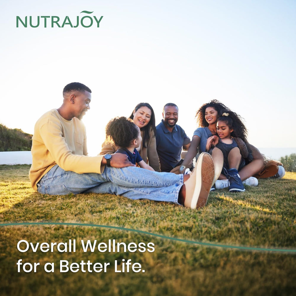 NUTRAJOY bottle label close-up noting 150 softgels for easy regimen.