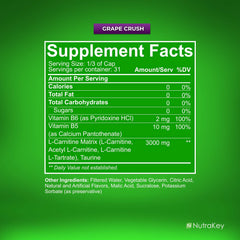NutraKey L-Carnitine bottle front view with grape crush flavor