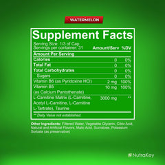 NutraKey L-Carnitine 3000 Watermelon bottle closeup highlights sugar-free formula