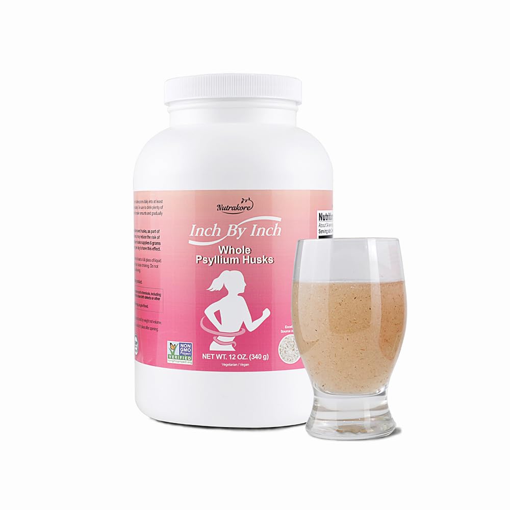 Nutrakore psyllium husk powder dissolving in water for a smooth, fiber-rich drink