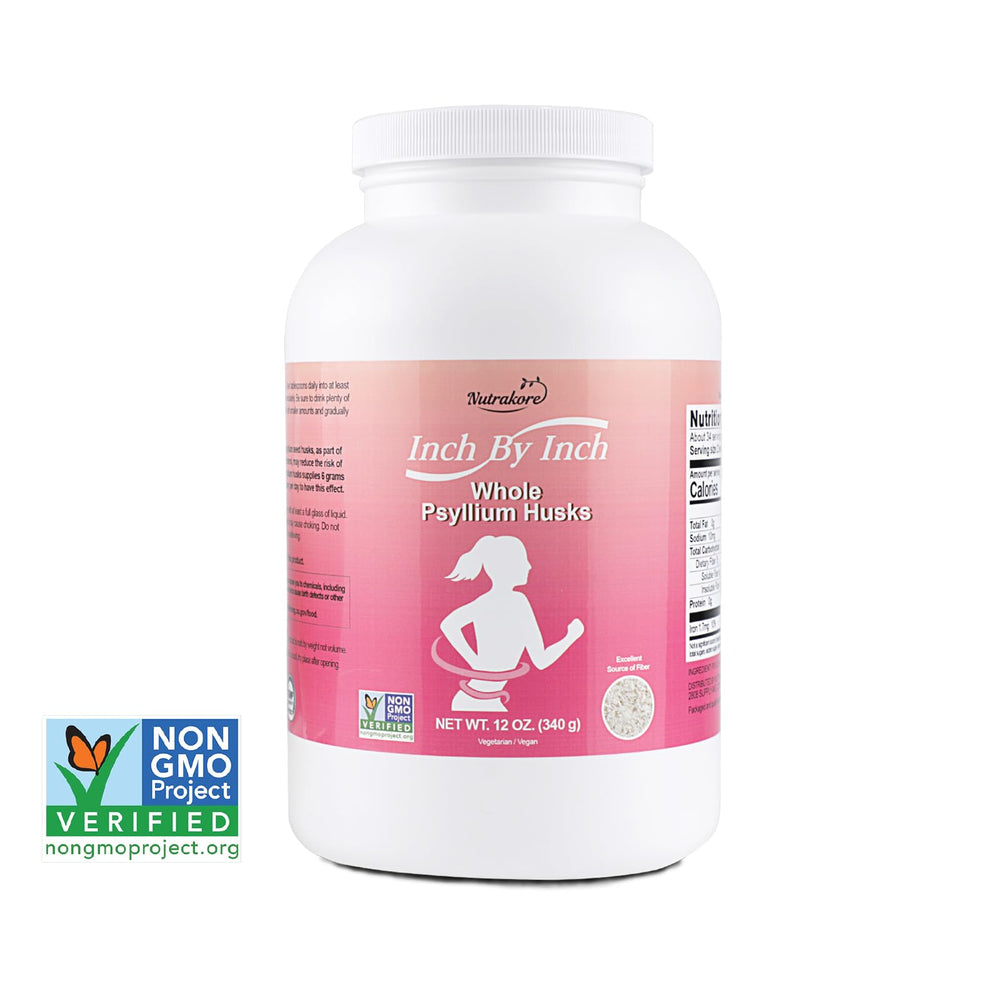 Nutrakore psyllium husk powder measuring scoop shows easy serving for daily use