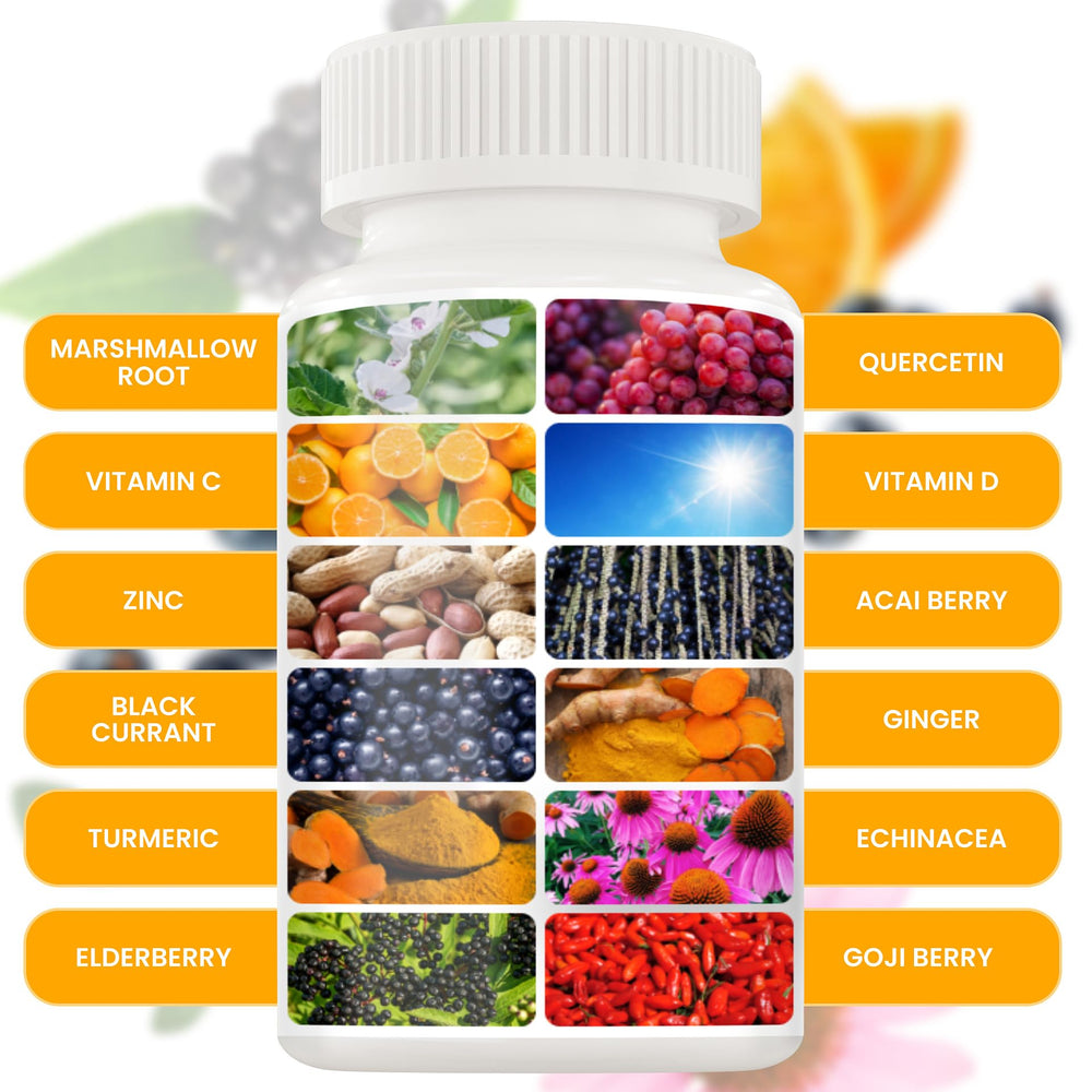 NUTRALIZIZER immune defense capsules close-up shows easy-to-swallow daily capsules.