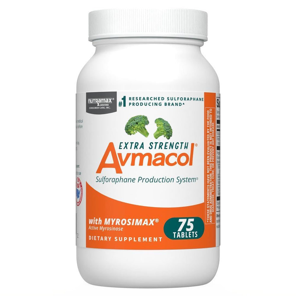 Nutramax Avmacol extra-strength bottle front for daily sulforaphane support.