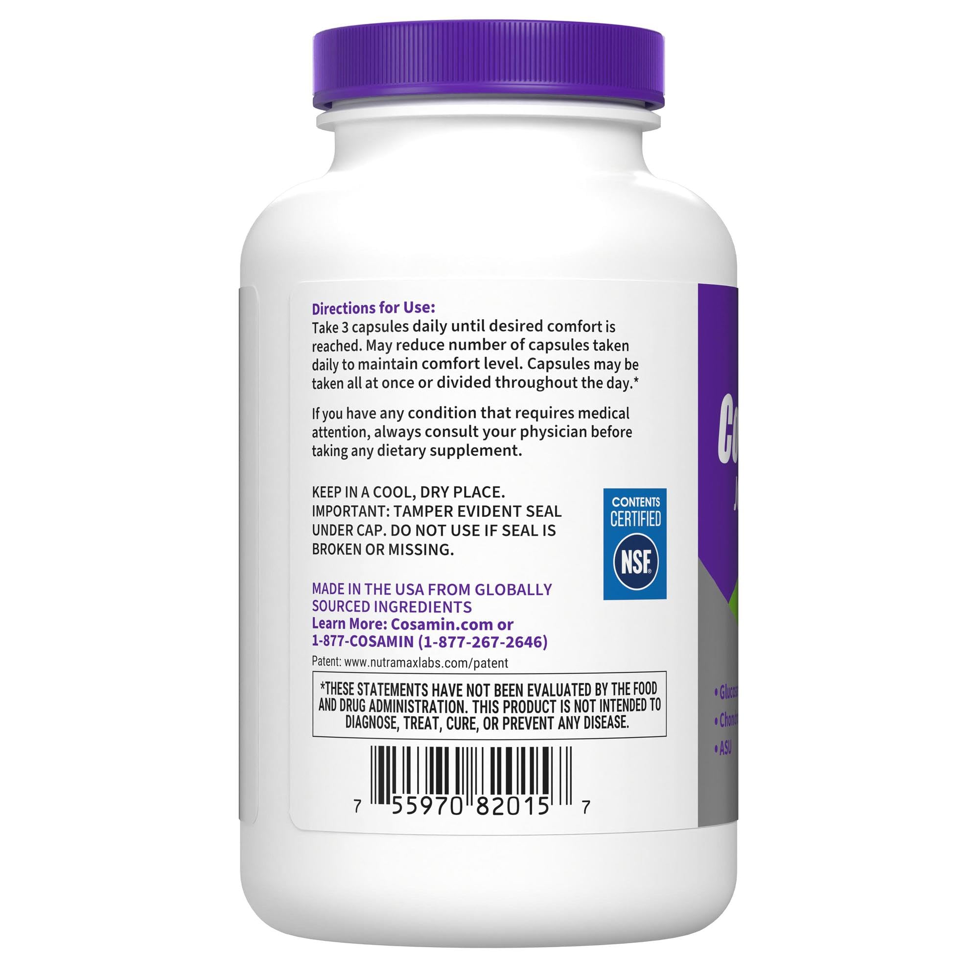Nutramax Cosamin packaging box beside bottle on display