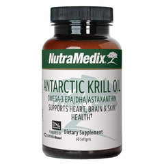 NutraMedix Antarctic Krill Oil 500mg bottle highlights premium omega-3 support.