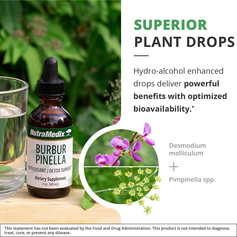 NutraMedix Burbur-Pinella back-label details usage and detox guidance.