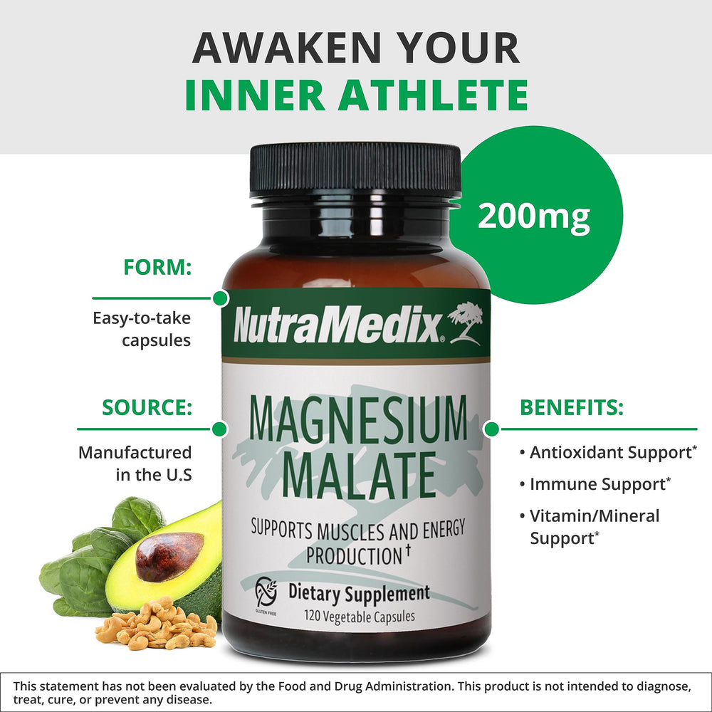 Close-up of NutraMedix Magnesium Malate capsules beside water for easy daily intake.