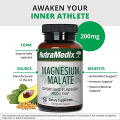 Close-up of NutraMedix Magnesium Malate capsules beside water for easy daily intake.