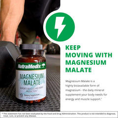 NutraMedix Magnesium Malate label highlights vegan, non-GMO, gluten-free formula.