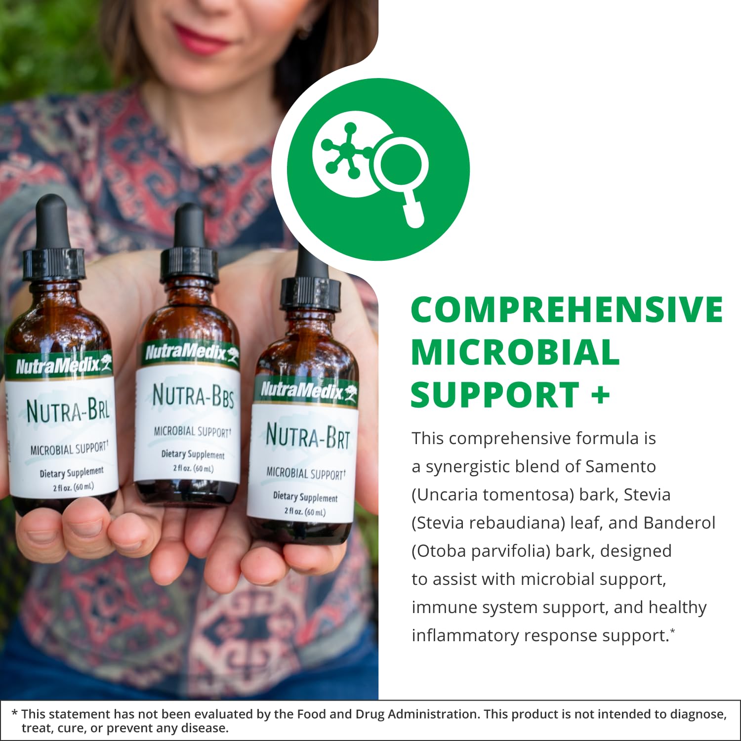 Nutra BRL bottle pour shot demonstrates simple drop application for convenient dosing.