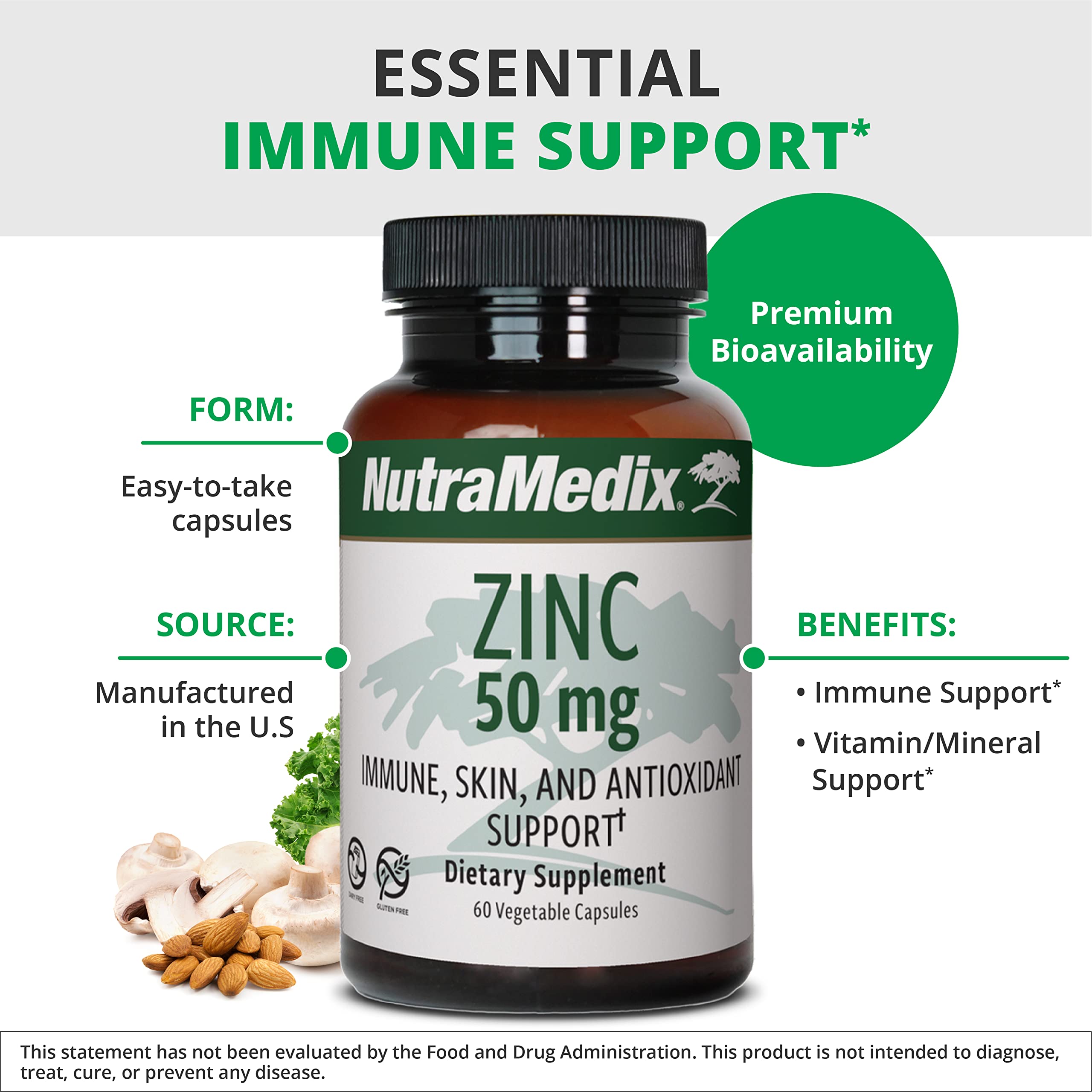 NutraMedix Zinc 50mg bottle with glass for daily immune support setup