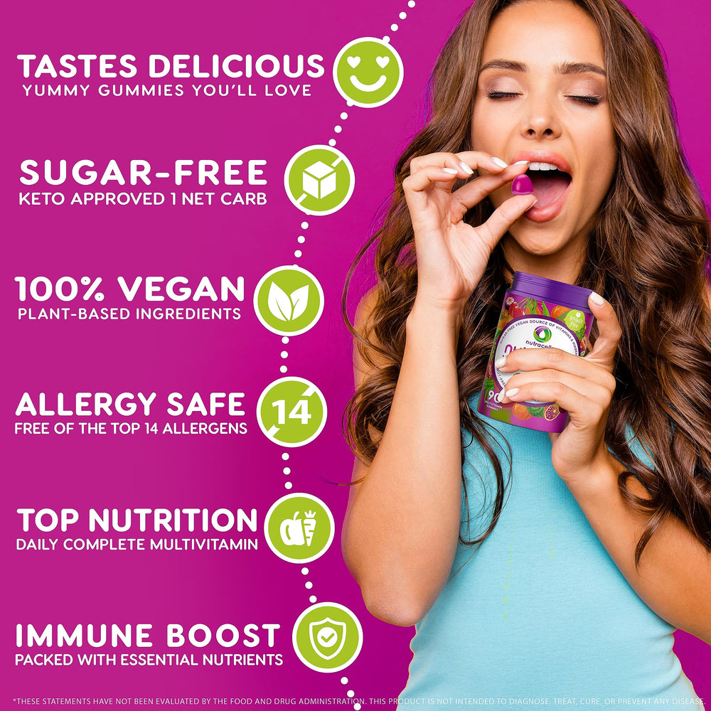 Nutracelle Nutramin daily vegan gummies packaging back lists allergen information