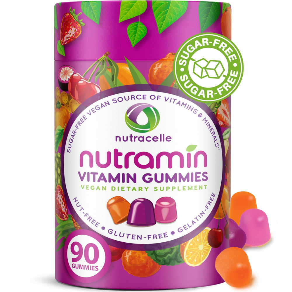 Nutracelle Nutramin daily vegan gummies bottle front highlighting immunity support and plant-based formula