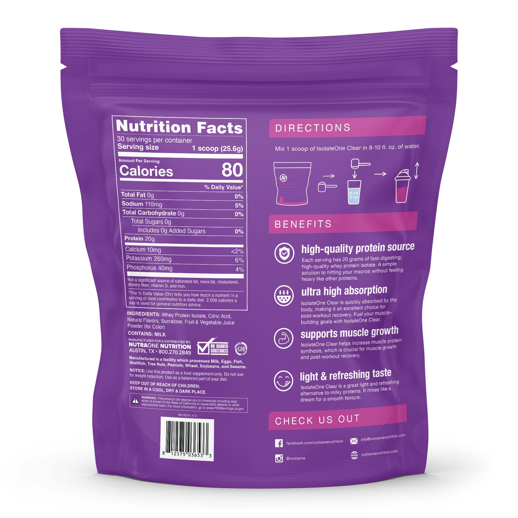 NutraOne Clear Whey glass filled with a refreshing Sour Grape drink