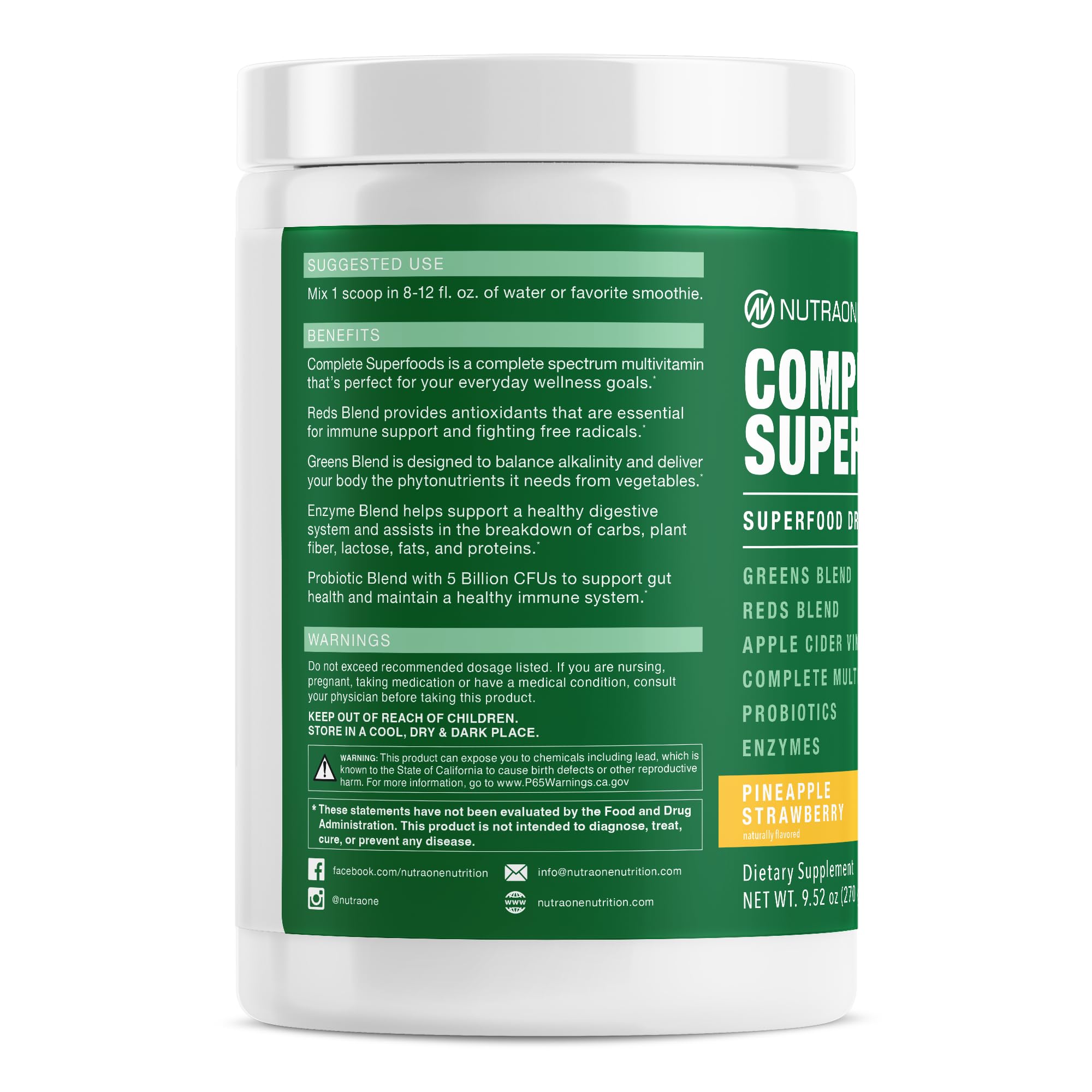NutraOne Complete Superfoods digestive enzymes blend supports comfortable digestion during meals.