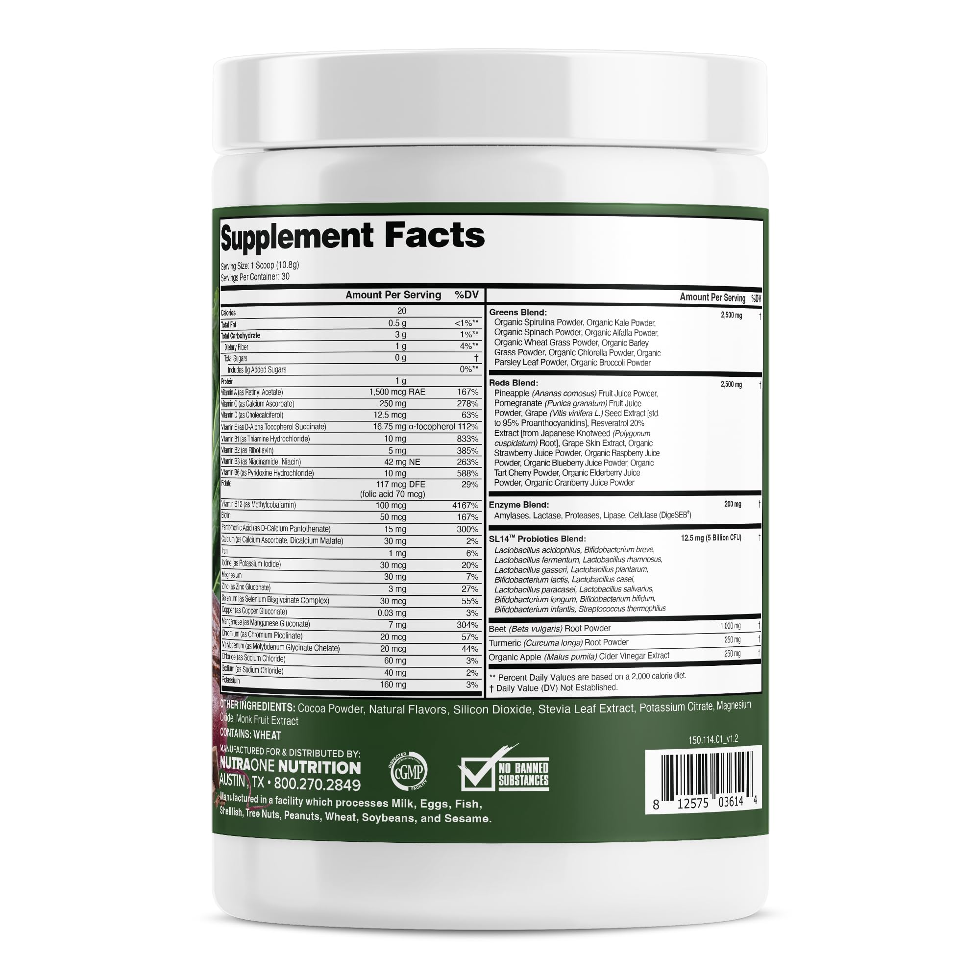 NutraOne Complete Superfoods digestive enzymes powder scoop helps support comfortable digestion.