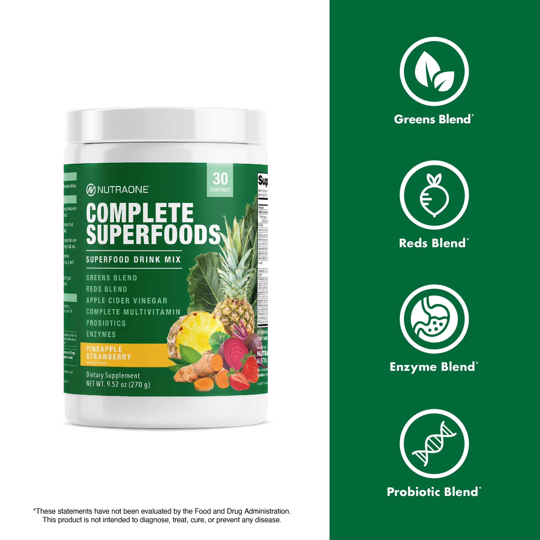 NutraOne Complete Superfoods probiotic blend promotes gut-friendly daily routines.