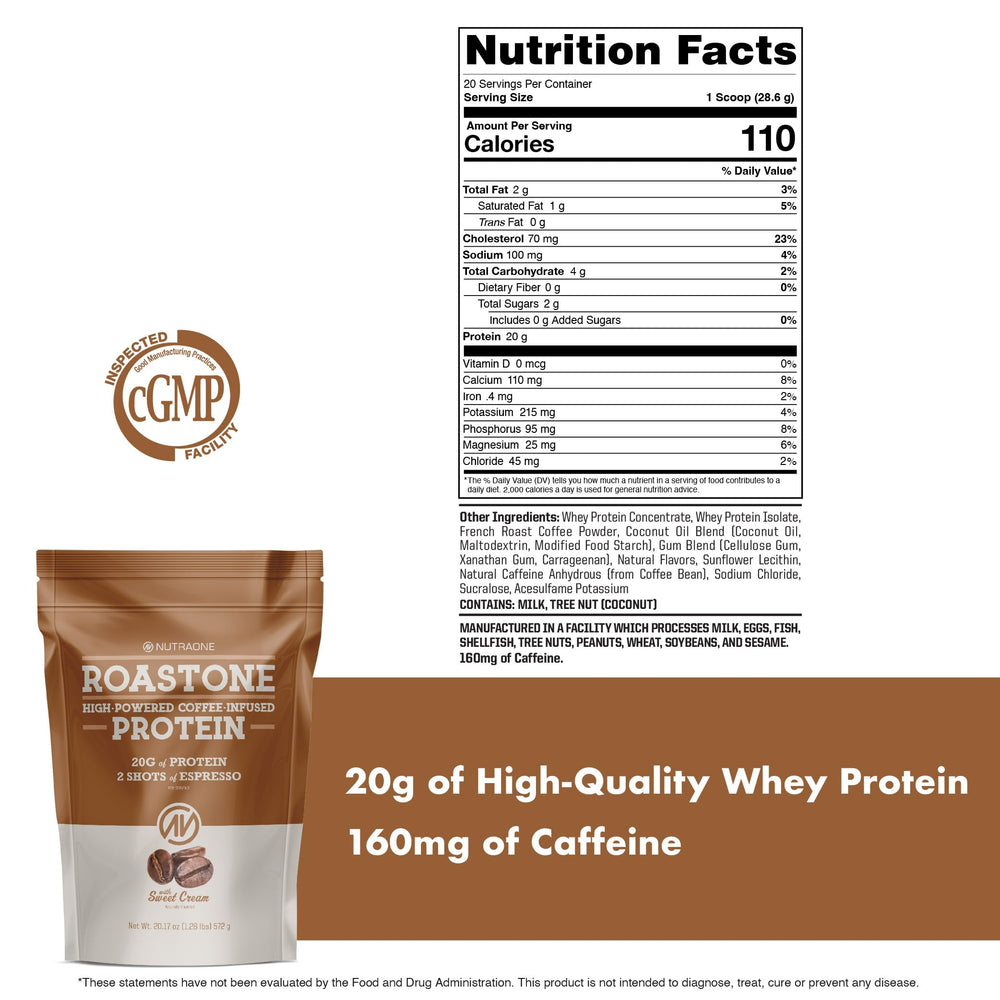 NutraOne RoastOne iced-coffee shake blends protein and coffee for convenience.