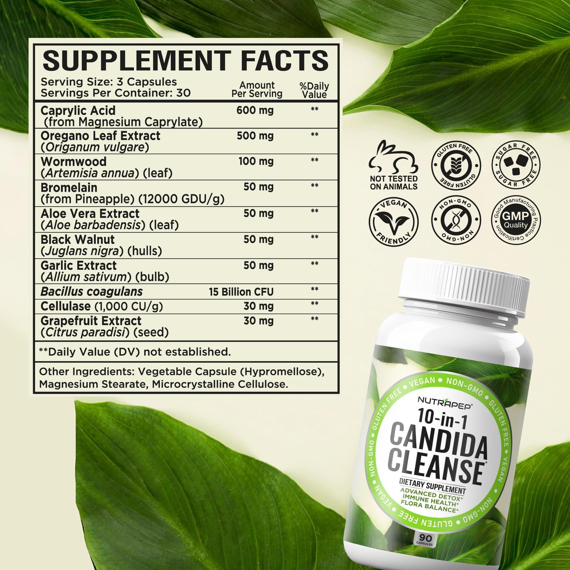 NutraPep Candida Cleanse vegan gluten-free formula displayed