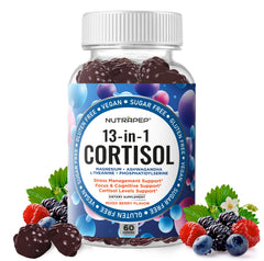 NutraPep Cortisol Gummies bottle pour shows vegan, sugar-free daily balance support