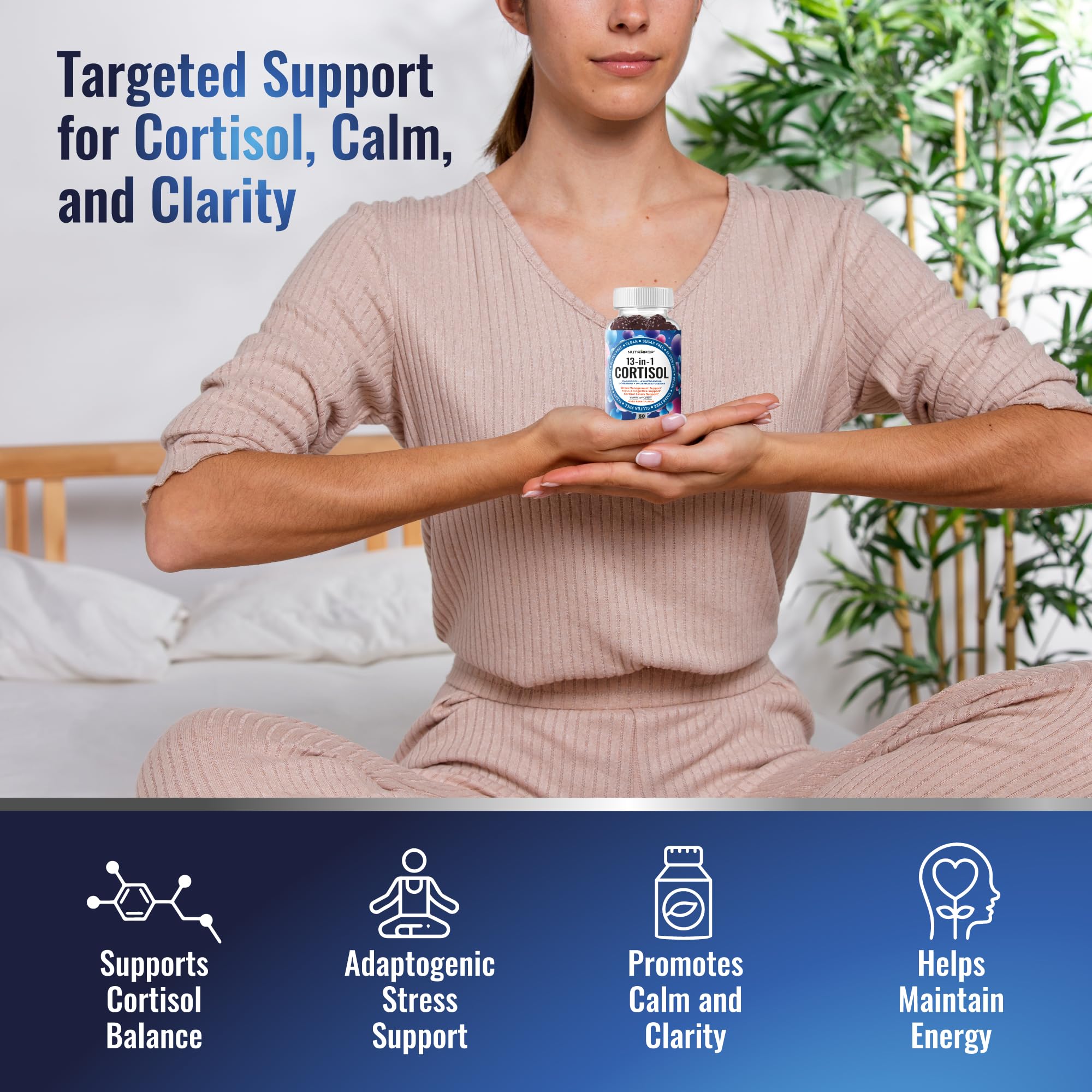 NutraPep Cortisol Gummies packaging emphasizes vegan, allergen-friendly formulation