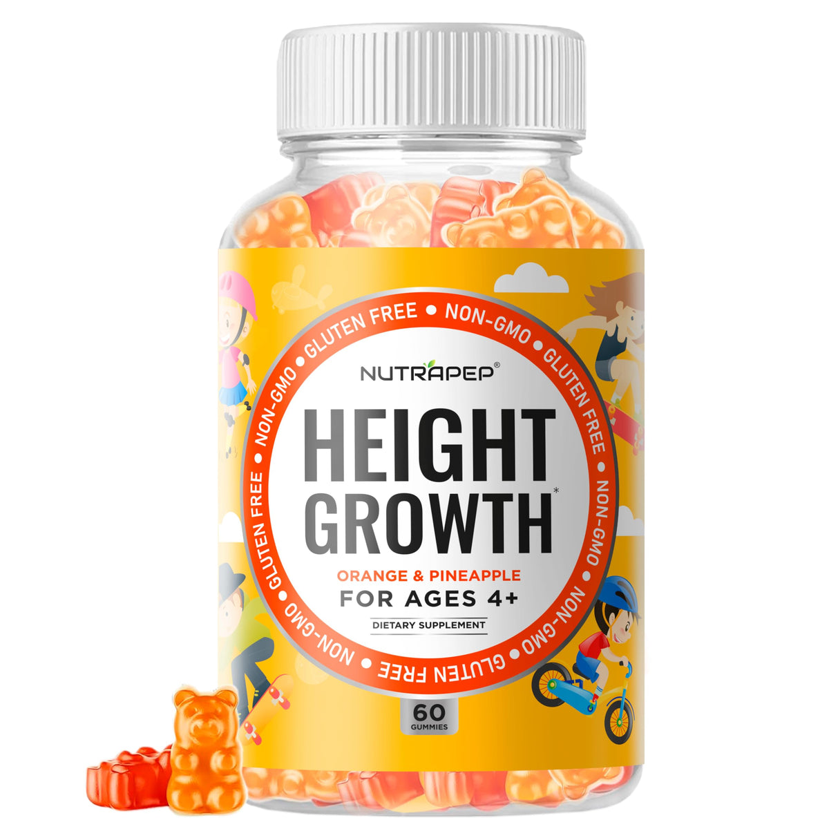 NutraPep Teens Height Growth Gummies jar showing convenient daily chew for growing kids.