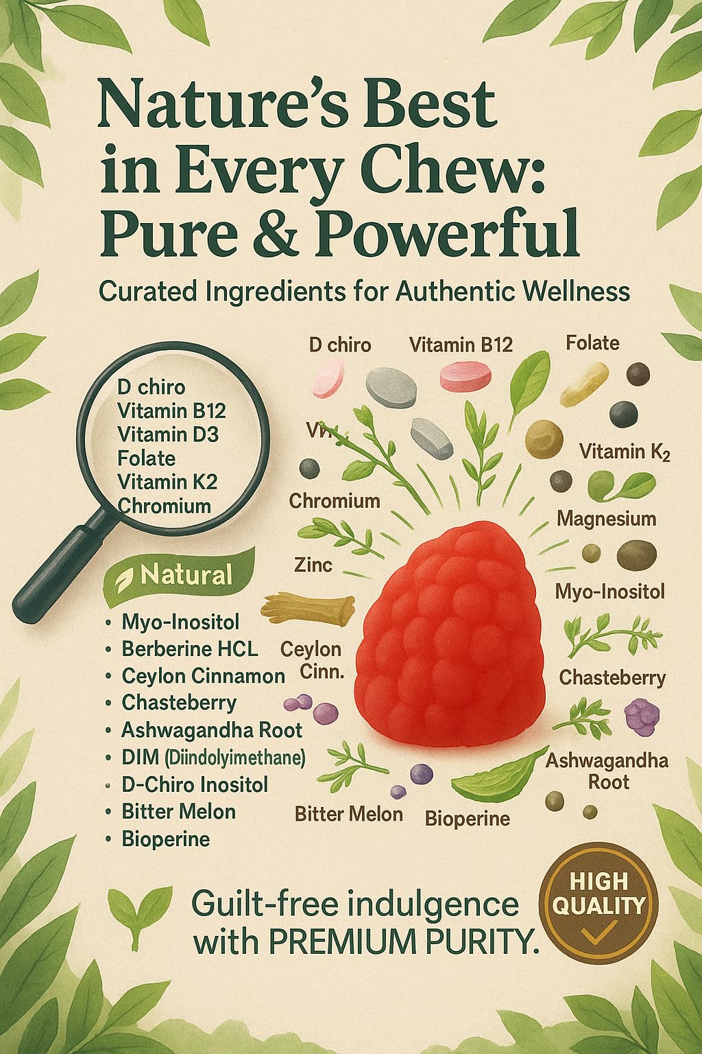 NutraPerfecto D-Chiro Inositol gummies closeup highlighting hormone balance potential