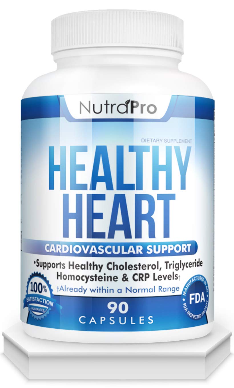 NutraPro Healthy Heart bottle front highlighting the heart health formula for daily support.