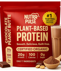 Nutrapulse Chocolate Peanut Butter protein powder bottle for rich shakes.