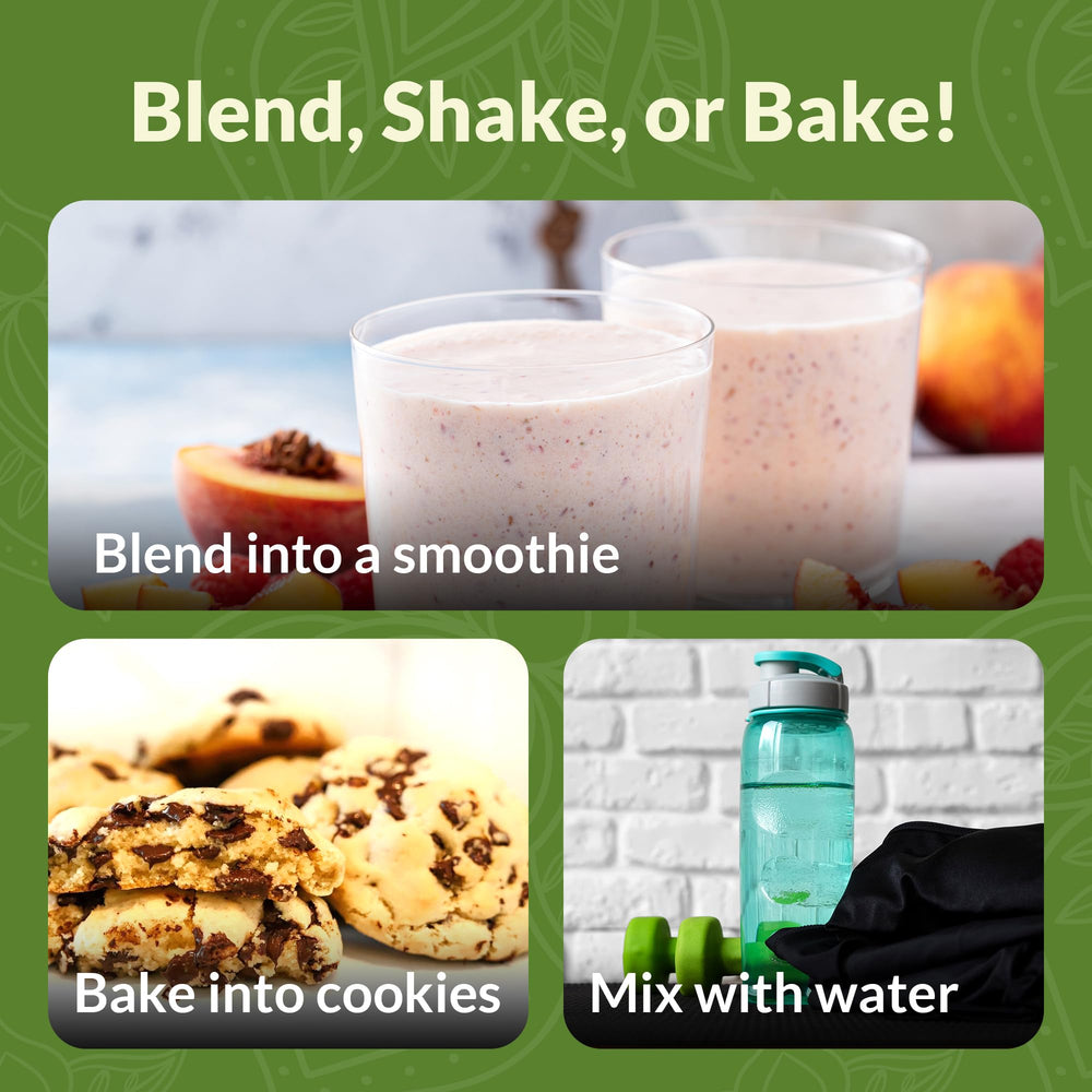 NutraPulse Matcha protein beside a glass of smoothie with 31g protein