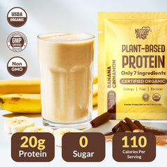 NUTRAPULSE banana cinnamon powder being mixed for a smooth shake.
