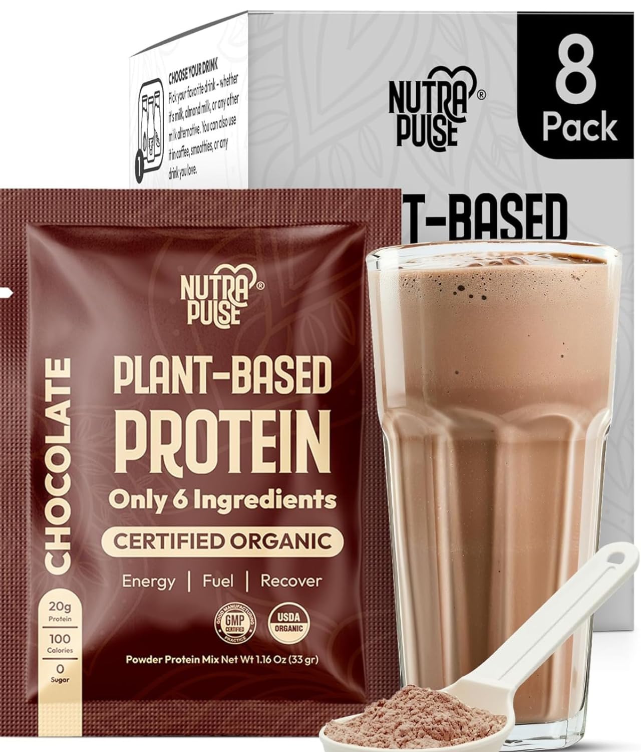 NutraPulse Try All 8 chocolate sample pack label view for quick flavor testing