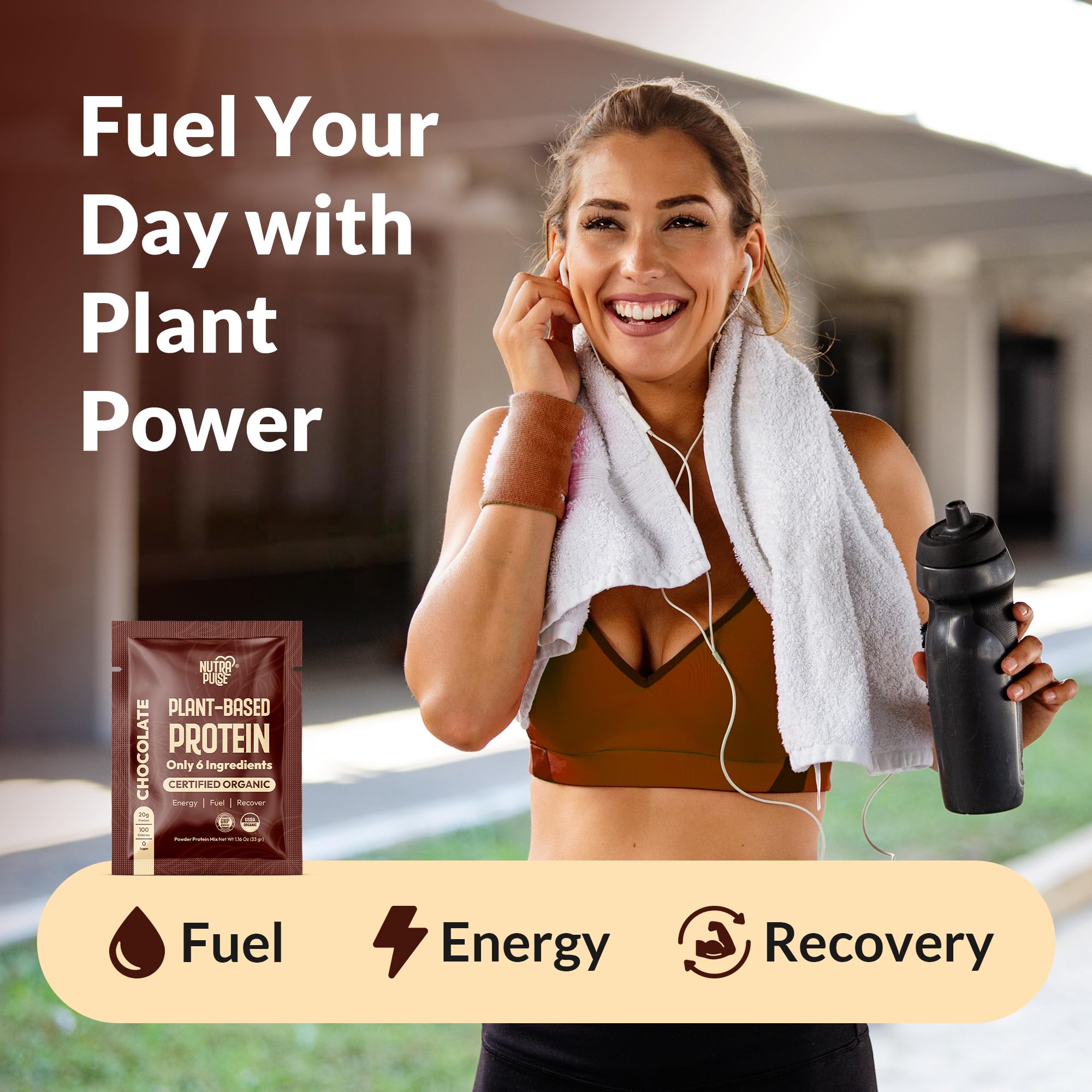 NutraPulse Try All 8 chocolate sample pack tub opened for on-the-go sampling