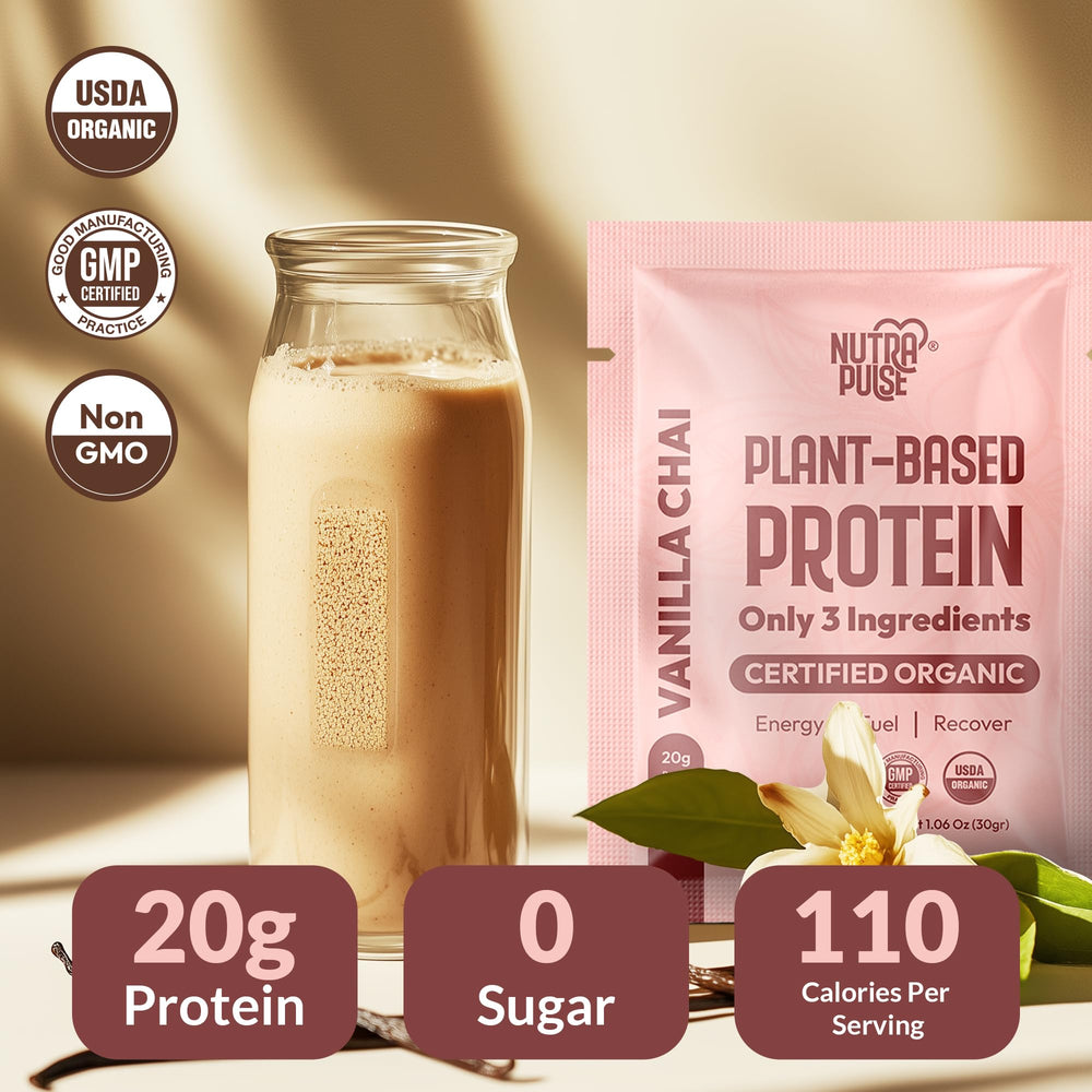 NutraPulse Vanilla Chai label close up highlighting clean ingredients