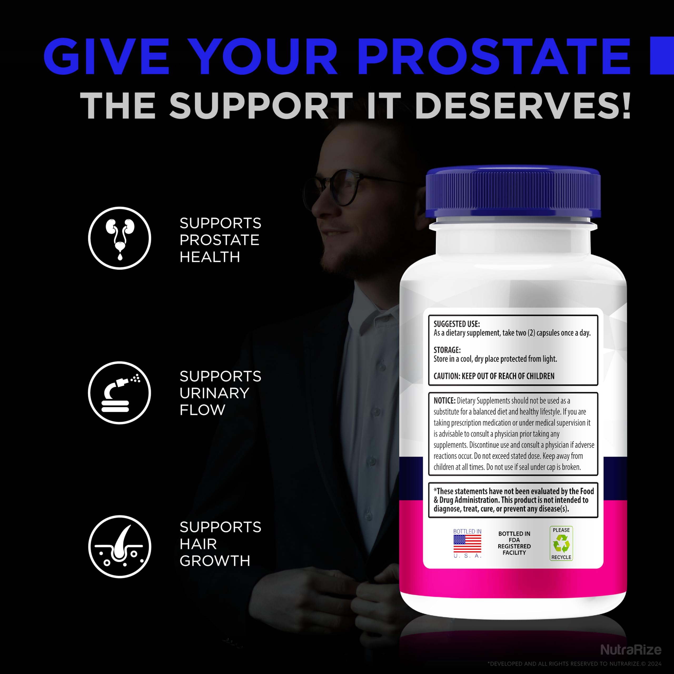 NutraRize EZ Prostate label close-up showing key nutrients