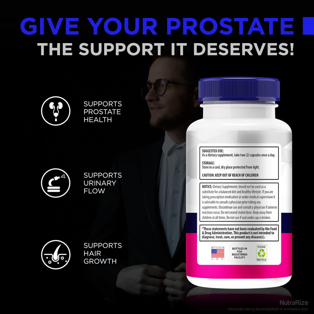NutraRize EZ Prostate label close-up showing key nutrients
