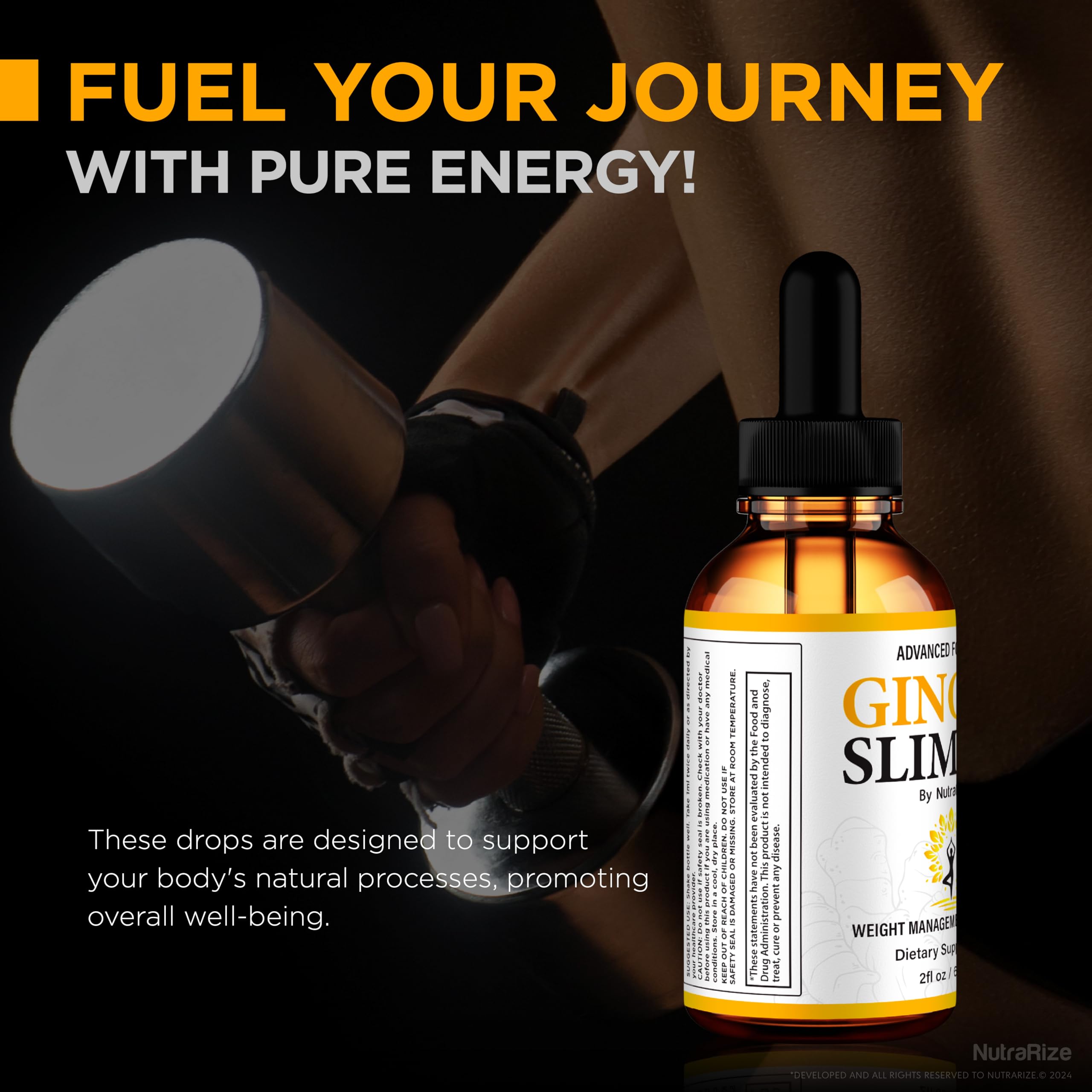 NutraRize Ginger Slim Pro Drops serving size shown for daily routines.
