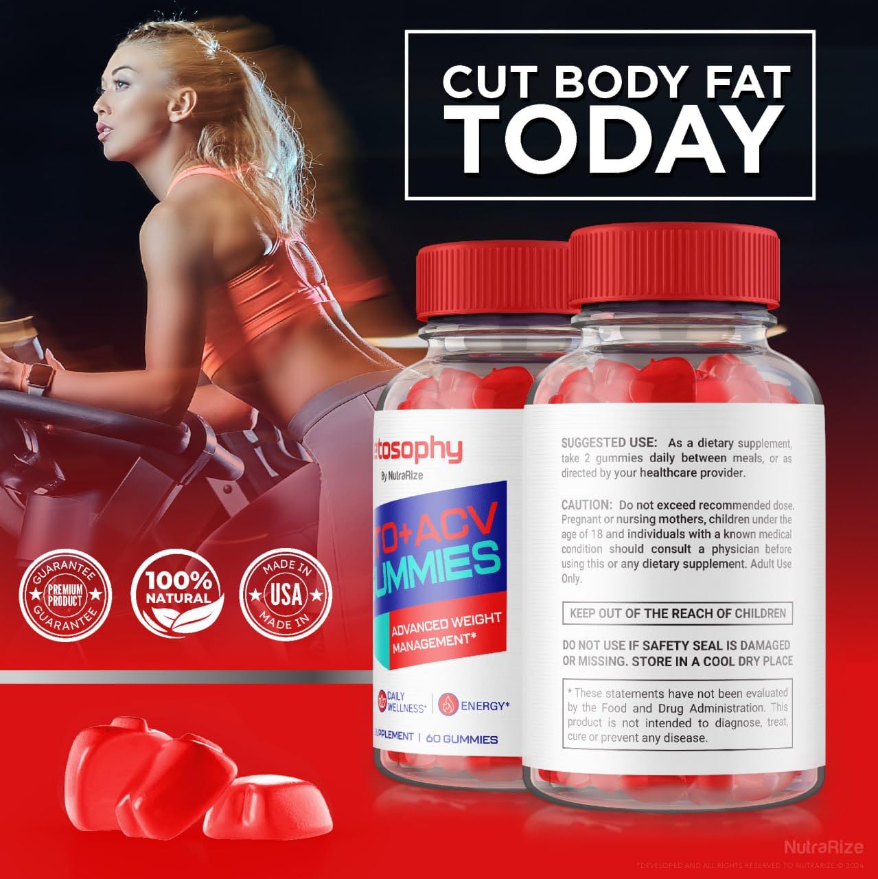 NutraRize Ketosophy ACV gummies on desk scene suggesting an active lifestyle.