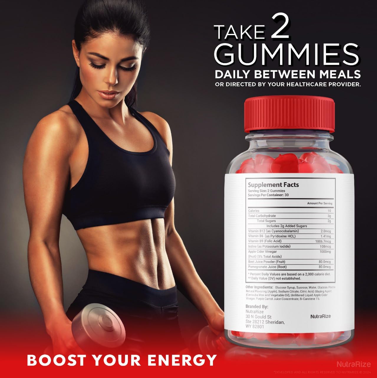NutraRize Ketosophy ACV gummies label view with apple cider vinegar blend.