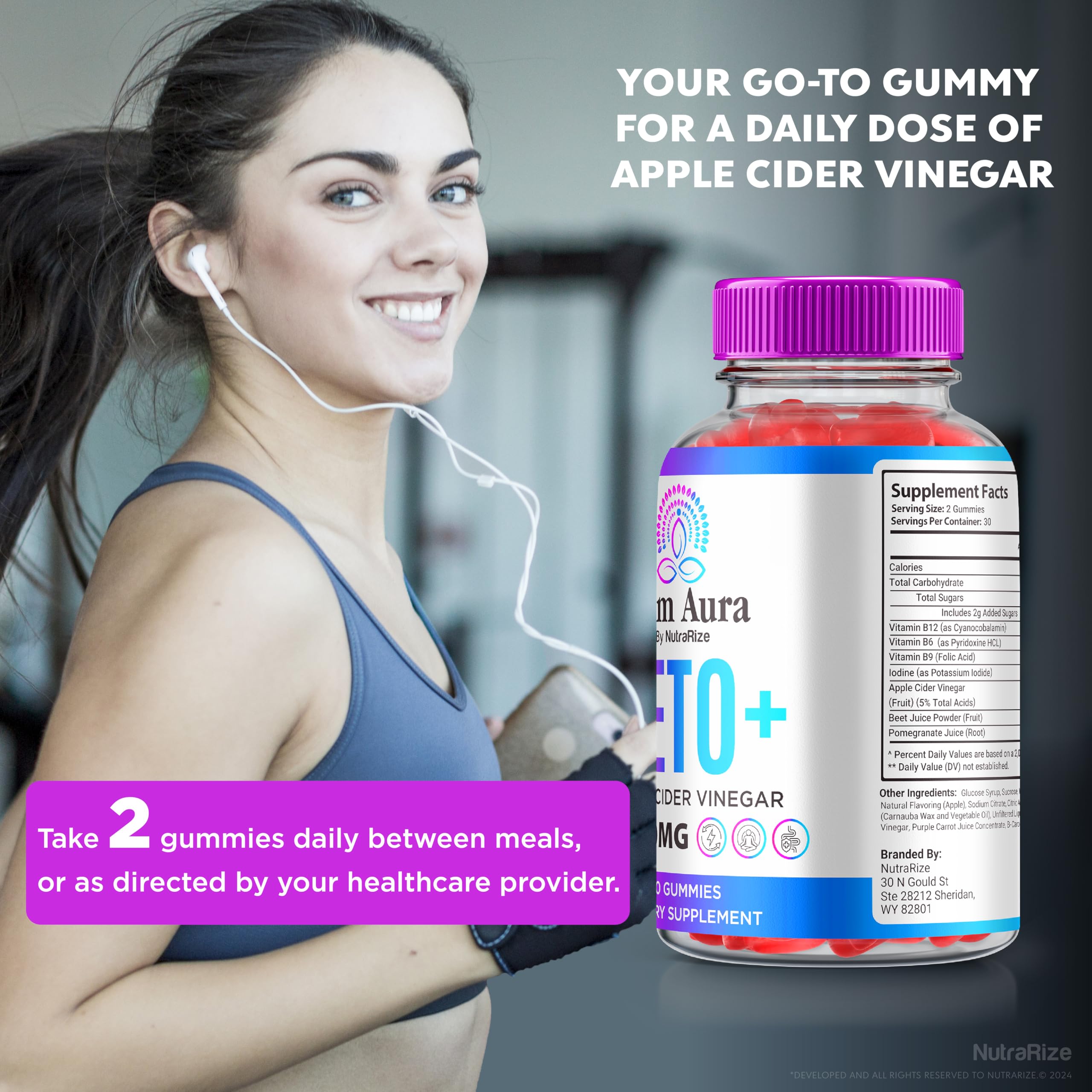 NutraRize Slim Aura Keto ACV Gummies close-up of chewy texture.