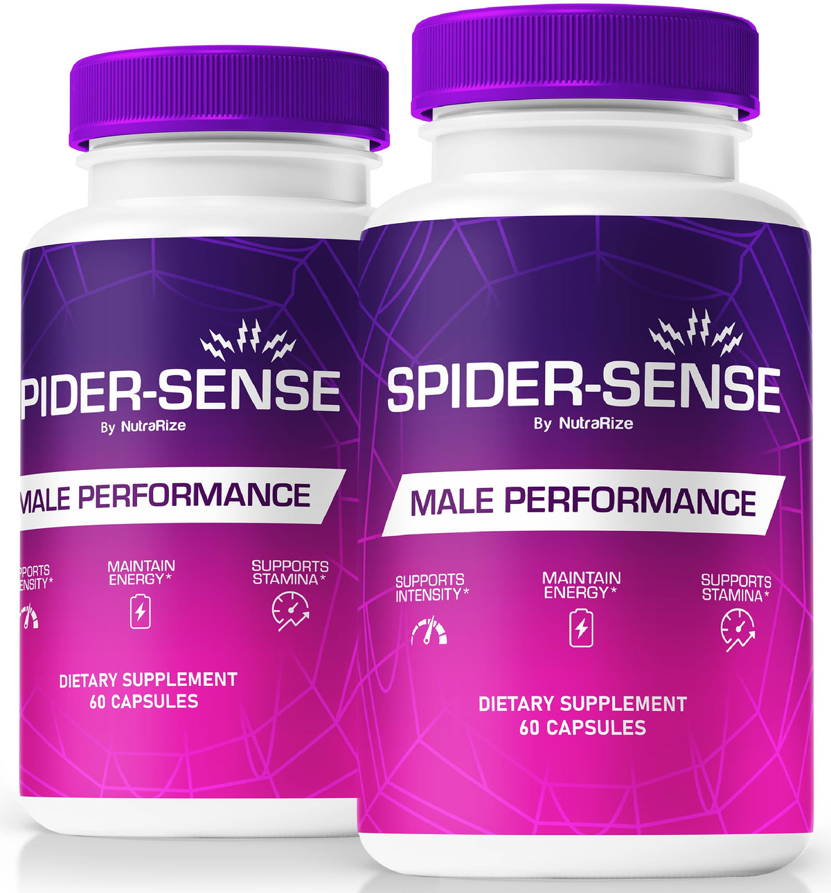 NutraRize Spider-Sense pills bottle shows two-pack energy support for daily use
