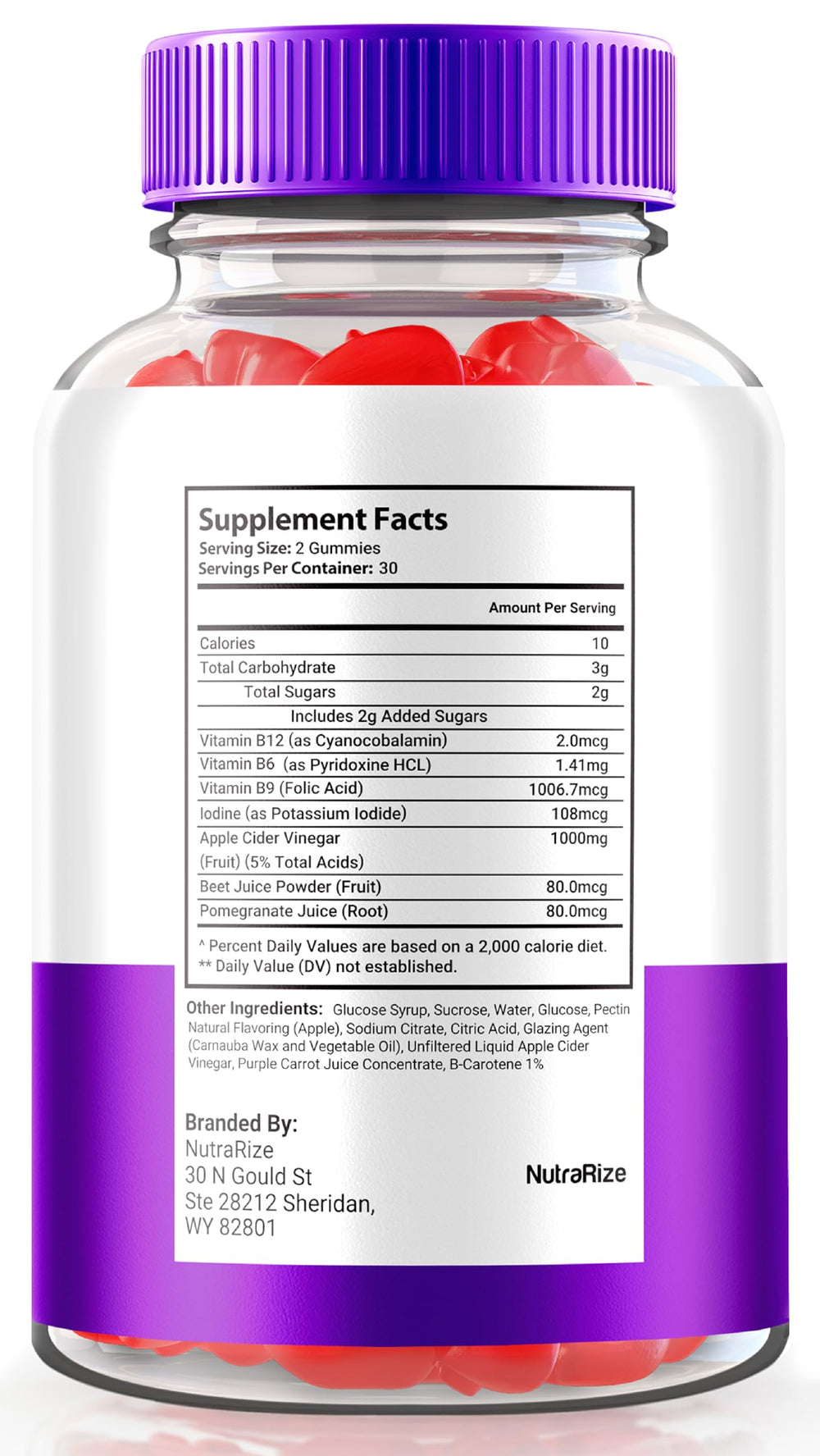 NutraRize bottle closeup showing natural apple cider vinegar flavor.