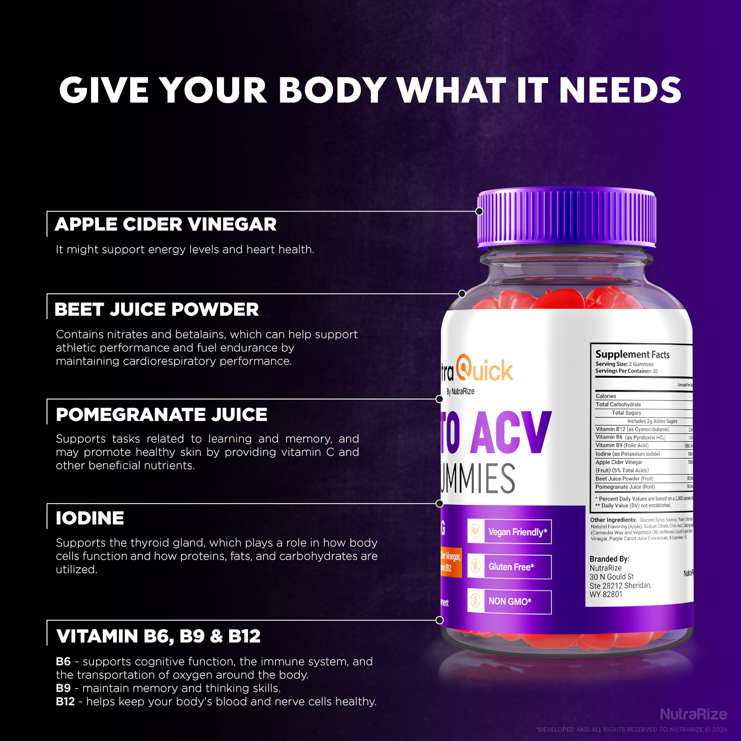 NutraRize gummies label closeup with premium Keto Plus ACV formula.