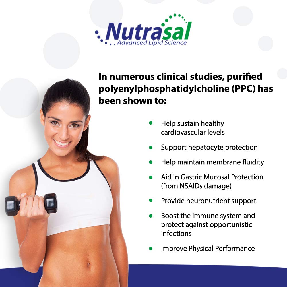 Nutrasal PhosChol bottle beside a glass for daily intake.