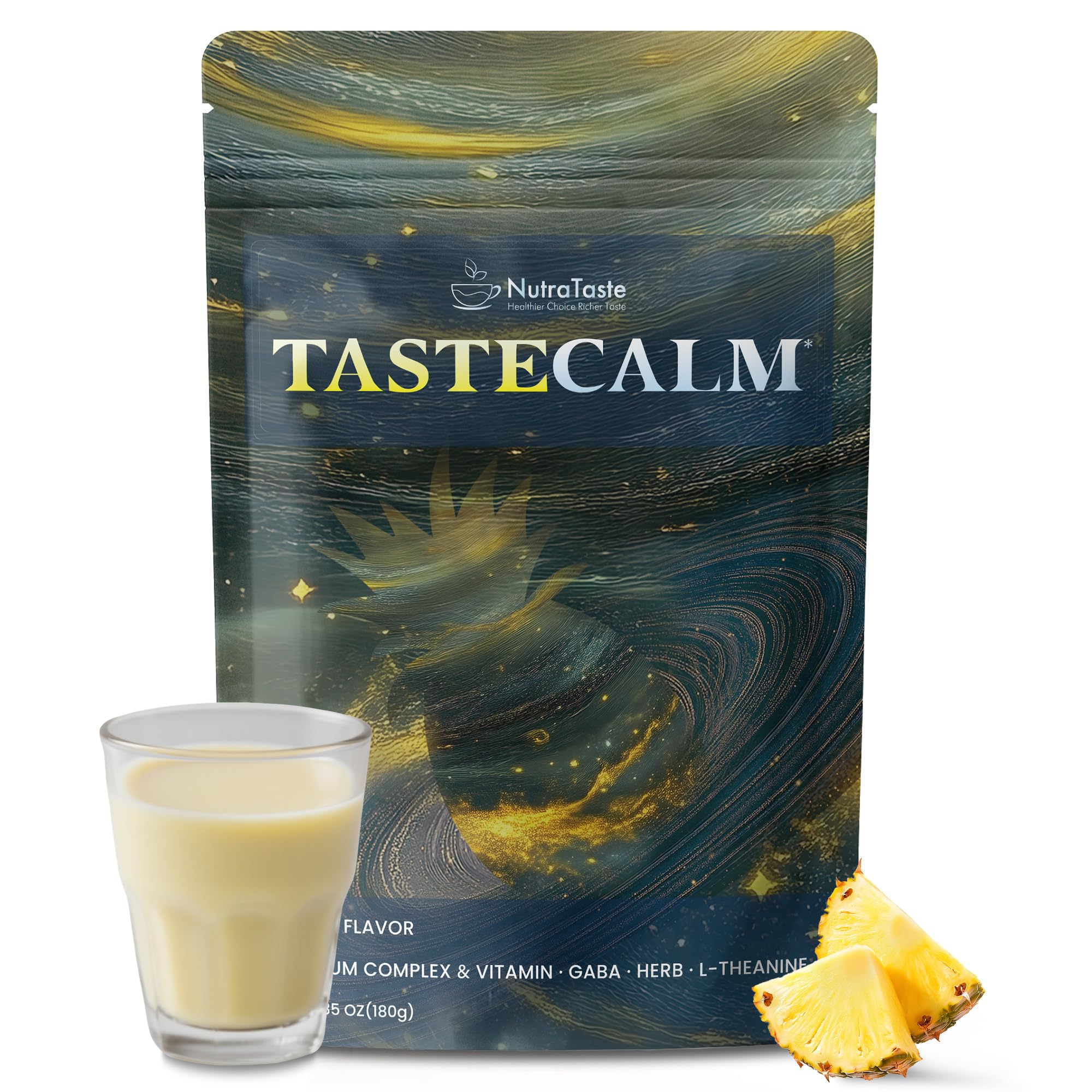 Nutrastaste Calm Magnesium bottle pour for a soothing evening ritual.