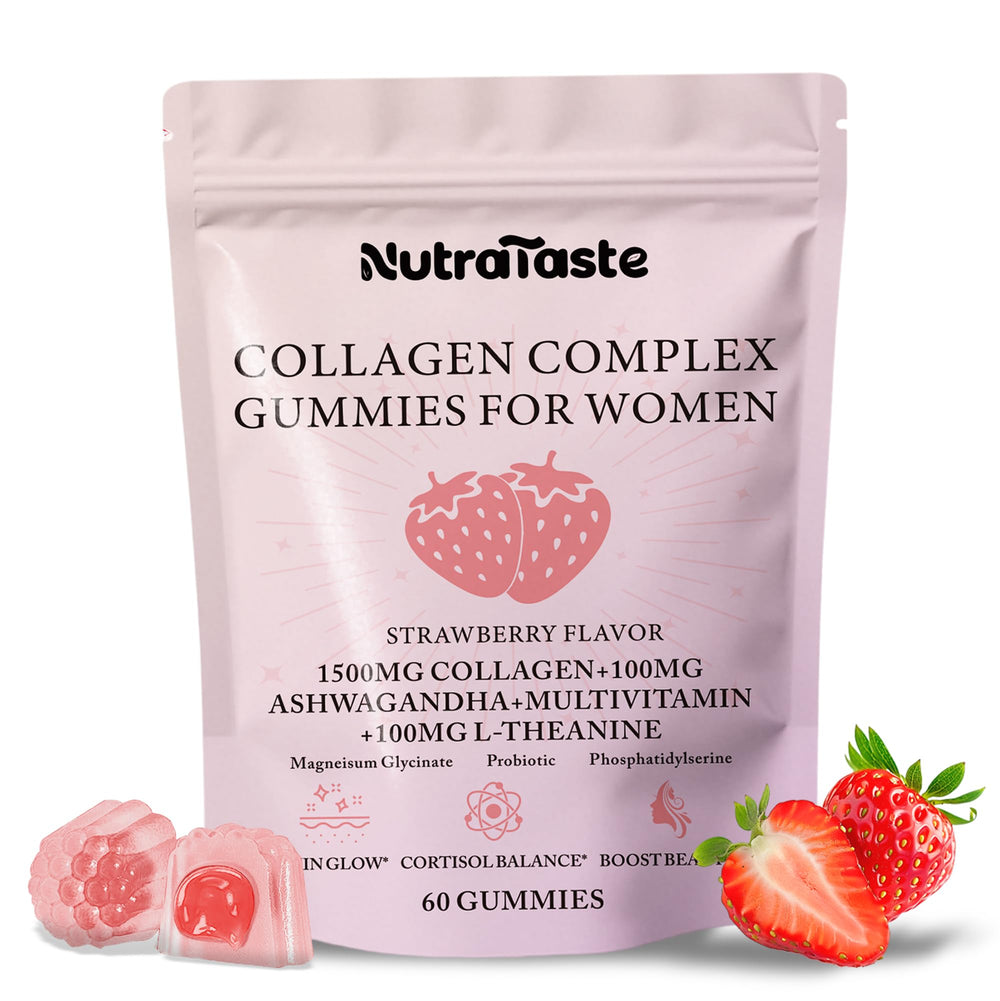 Nutrastaste Collagen Gummies for Women bottle showing a daily beauty routine