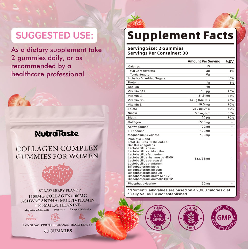 Nutrastaste collagen gummies label reflects GMP quality