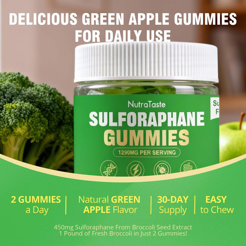 Nutrastaste Liposomal Sulforaphane bottle label details emphasize clean ingredients.