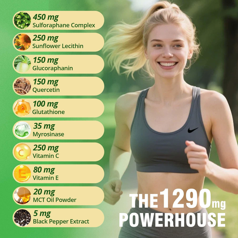Nutrastaste Sulforaphane bottle label shows 60 gummies and clean ingredients.