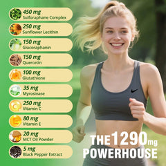 Nutrastaste Sulforaphane bottle label shows 60 gummies and clean ingredients.